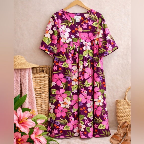 Desert Shores Dresses & Skirts - Plus Size 2X Tropical Floral Dress | Desert Shores Pink Hawaiian Resort Dress